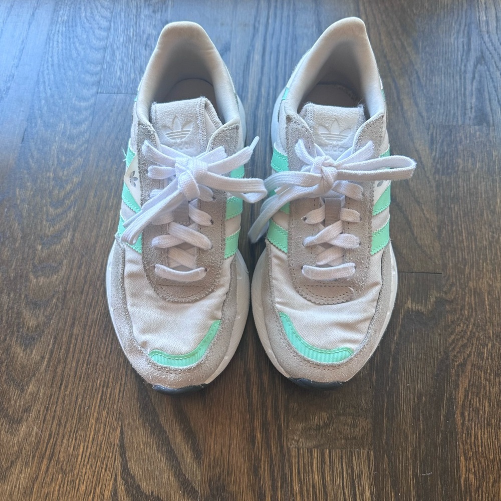 Adidas Mint Green Striped Sneakers Girls size 3.5
